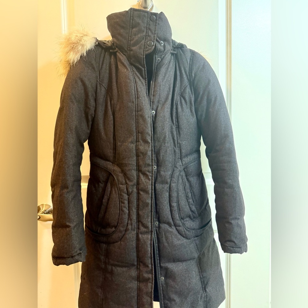 Women's Black Winter Coat with Fur Trim